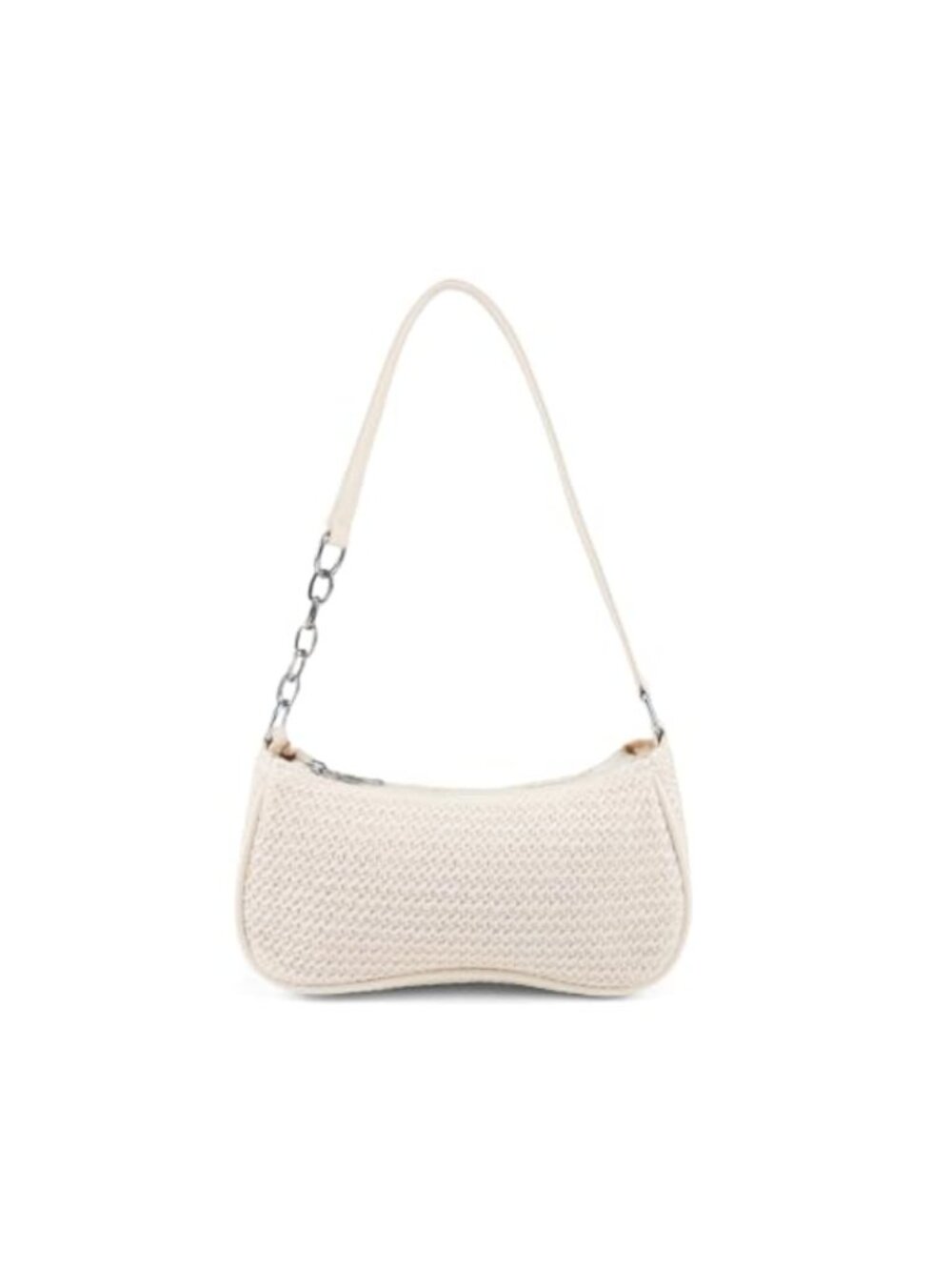 Straw Woven Shoulder Bag with PU Leather Trim - Women's Bohemian Handbag -